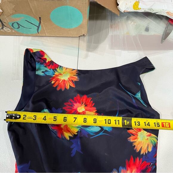 Betsey Johnson Navy Floral Fit & Flare Aline Dress Open Back - Picture 10 of 12